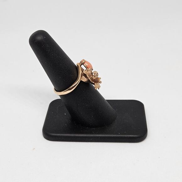 Art Nouveau Era 10K Yellow Gold Coral and White Sapphire Ring Size 6.5 - Picture 7 of 8
